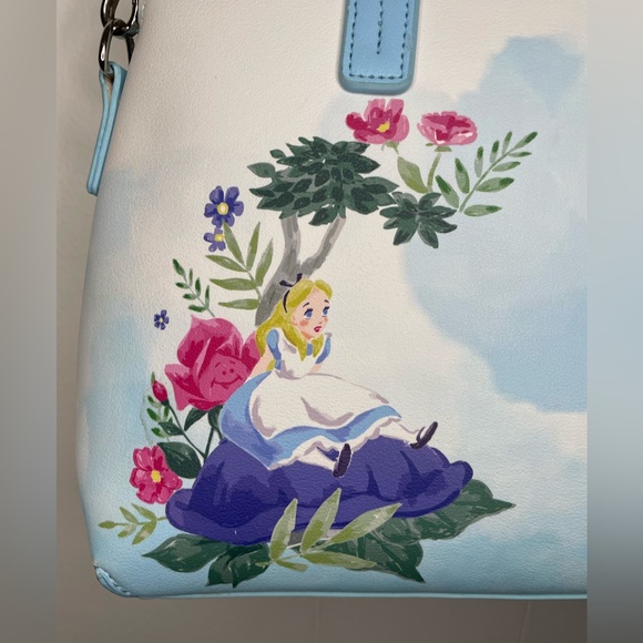 Loungefly Disney Alice in Wonderland Cheshire Cat Flora Watercolor Satchel Purse - Picture 12 of 13
